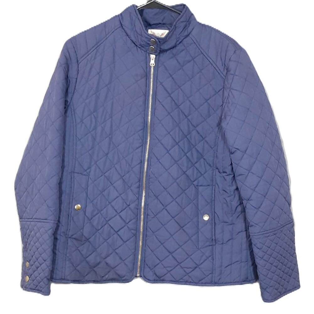 Faded Glory Woman's Jacket Size LARGE, Zip Closure, Dark Blue, Dark Spot on back